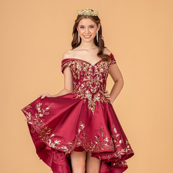 NEW OFF THE SHOULDER SLEEVELESS EMBROIDERED BALL GOWN WITH LACE UP BACK GL3098 - Picture 9 of 13